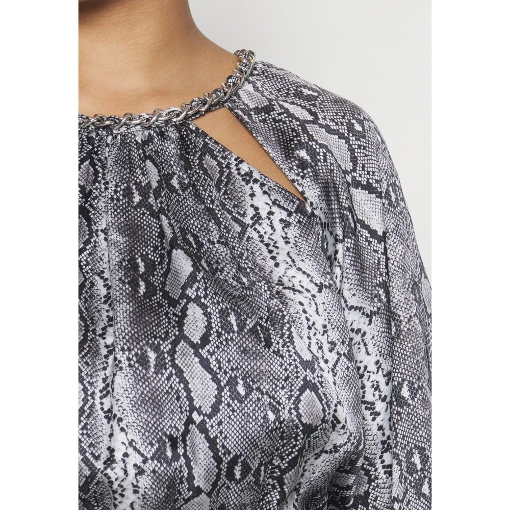 MICHAEL KORS Snake Print Chain Neck Cutout‎ Long Sleeve Mini Dress M